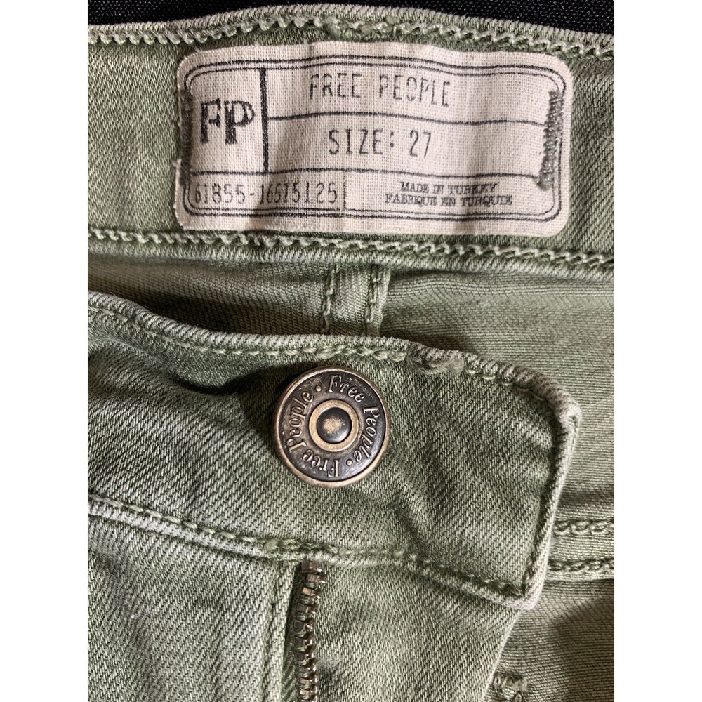 Free People Size 27 Skinny‎ Jeans Distressed Medium Green Denim Holes Stretch